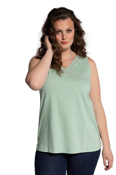 Top, zavinovací vzhled, krajka, bez rukávů, biobavlna