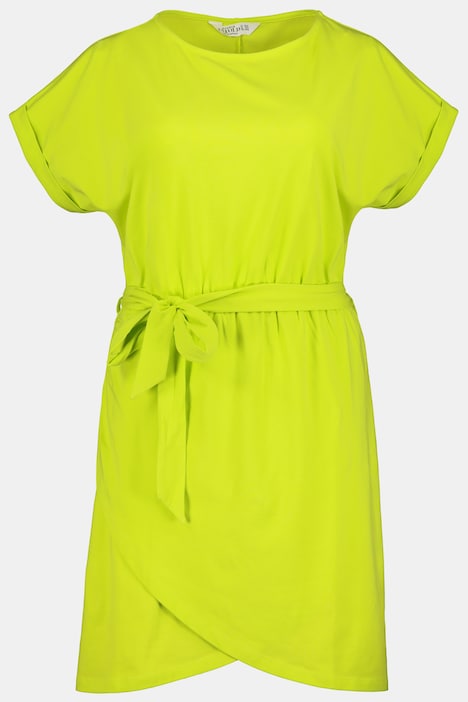 neon limette grün kleid wickeloptik rundhals