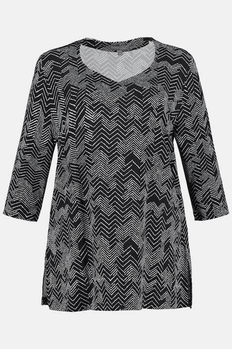 Slinkyshirt, Zacken-Desing, Herz-Ausschnitt, 3/4-Arm