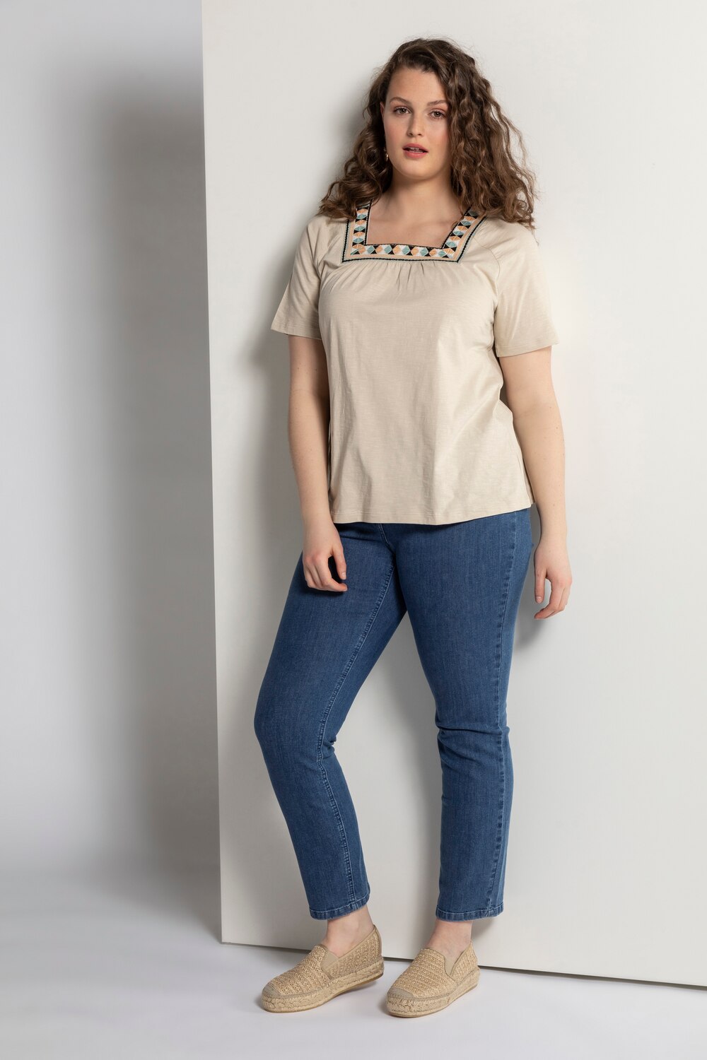 Grote Maten shirt, Dames, beige, Maat: 50/52, Katoen, Ulla Popken