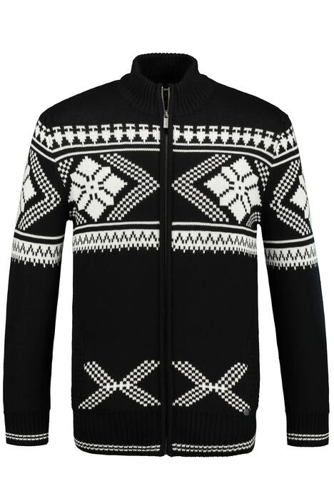 Rozepínací svetr, žakárový úplet, stojáček