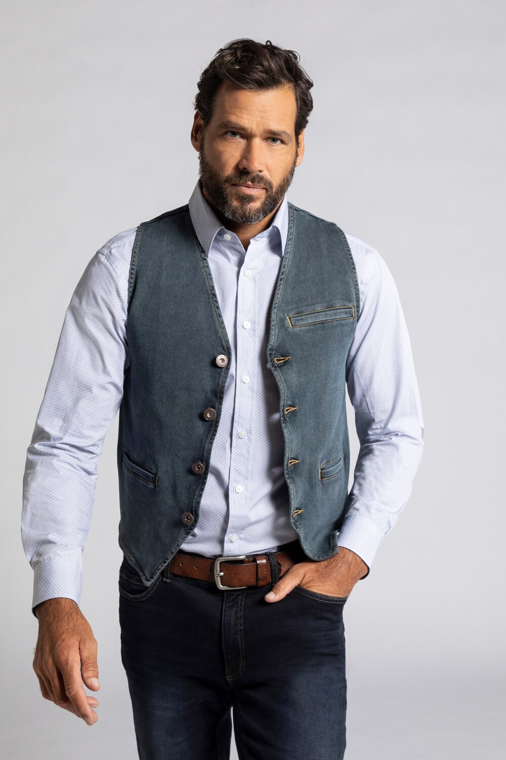 Plus Size Classic Blue Denim Look Vest, Man, purple, size: 3XL, cotton, JP1880