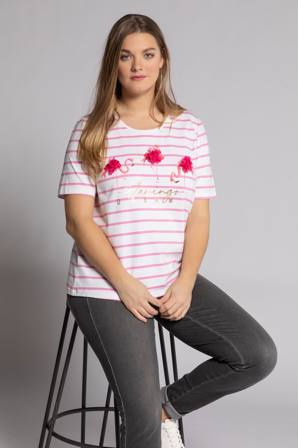 Grote Maten T-shirt, Dames, wit, Maat: 58/60, Katoen, Ulla Popken Grote Maten T-shirt, Dames, wit, Maat: 58/60, Katoen, Ulla Popken
