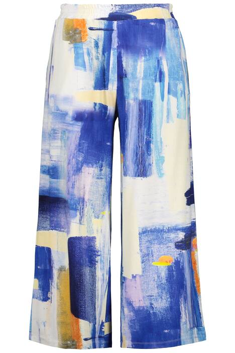 Široké kalhoty Mary, vzor tahů štětce, elastický pas, délka k lýtkům