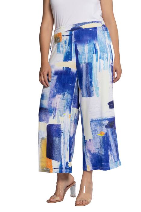 Široké kalhoty Mary, vzor tahů štětce, elastický pas, délka k lýtkům