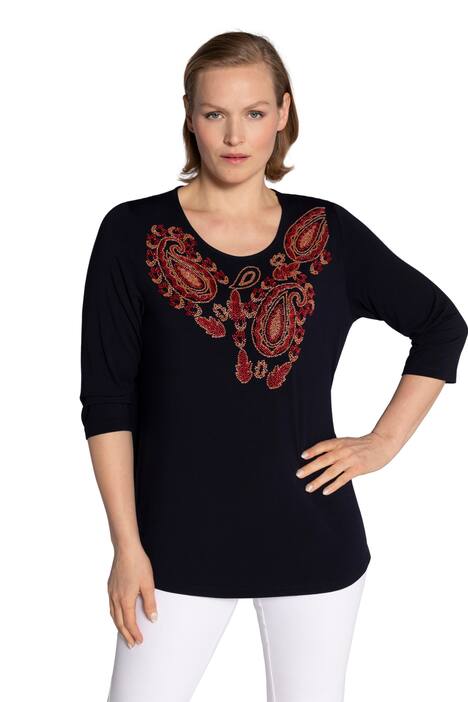 Tričko, Paisley design, perly, Classic střih, kulatý výstřih, 3/4 rukávy