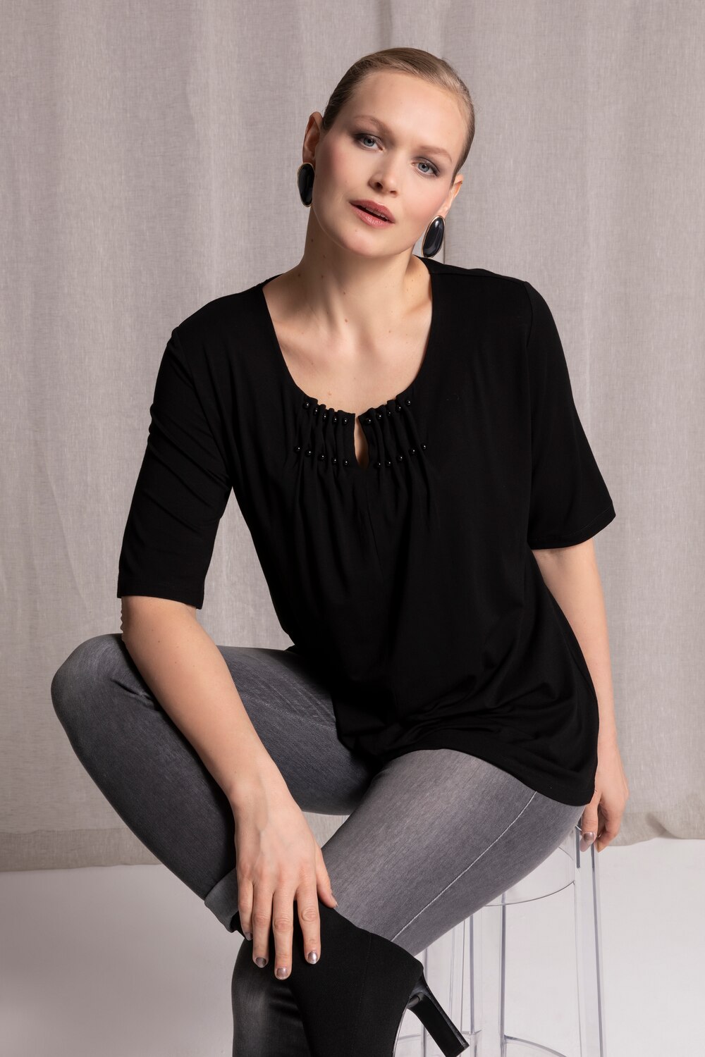 Grote Maten shirt, Dames, zwart, Maat: 50/52, Viscose, Ulla Popken Grote Maten shirt, Dames, zwart, Maat: 50/52, Viscose, Ulla Popken