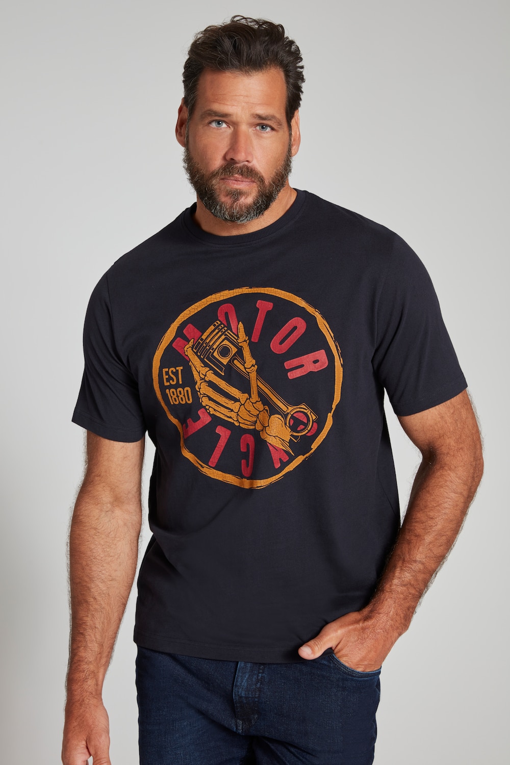 Grote Maten T-shirt, Heren, blauw, Maat: 6XL, Katoen, JP1880 Grote Maten T-shirt, Heren, blauw, Maat: 6XL, Katoen, JP1880