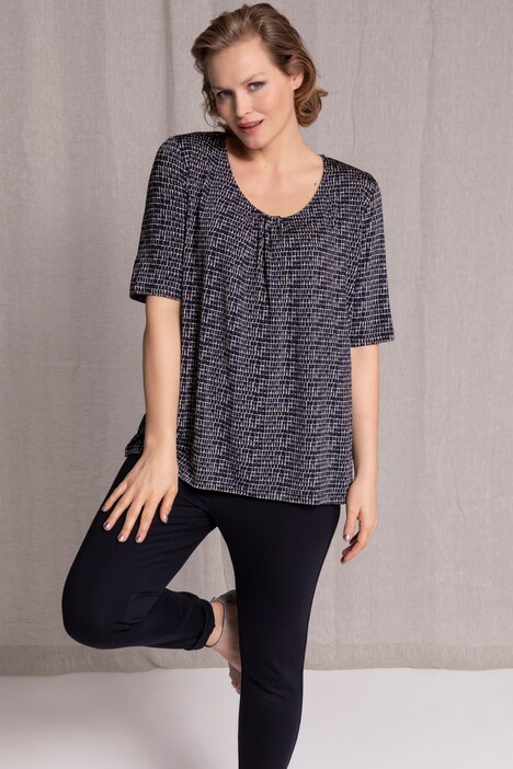 Graphic Square Print A-line Fit Slinky Stretch Knit Top