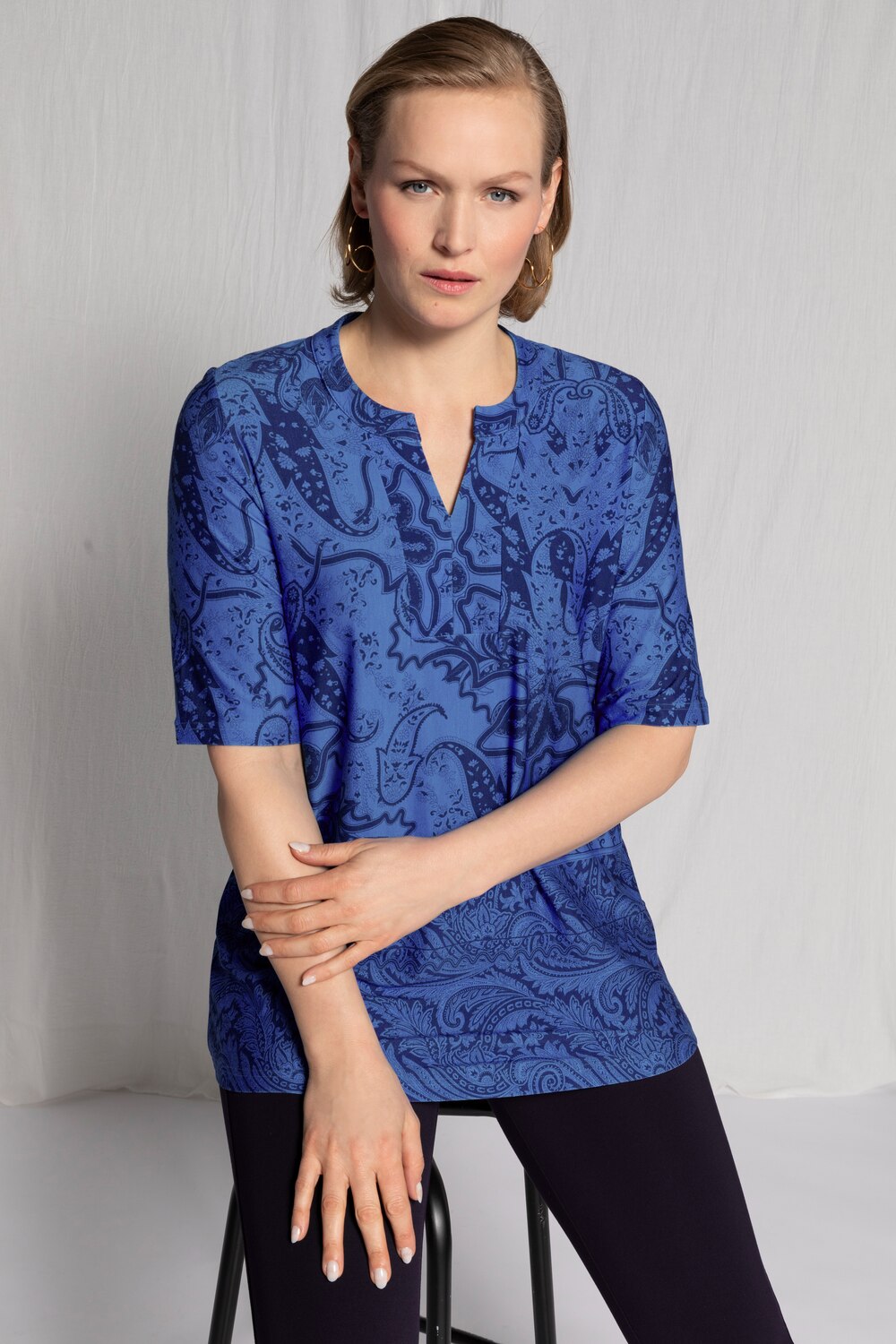 Grote Maten T-shirt, Dames, blauw, Maat: 54/56, Viscose, Ulla Popken Grote Maten T-shirt, Dames, blauw, Maat: 54/56, Viscose, Ulla Popken