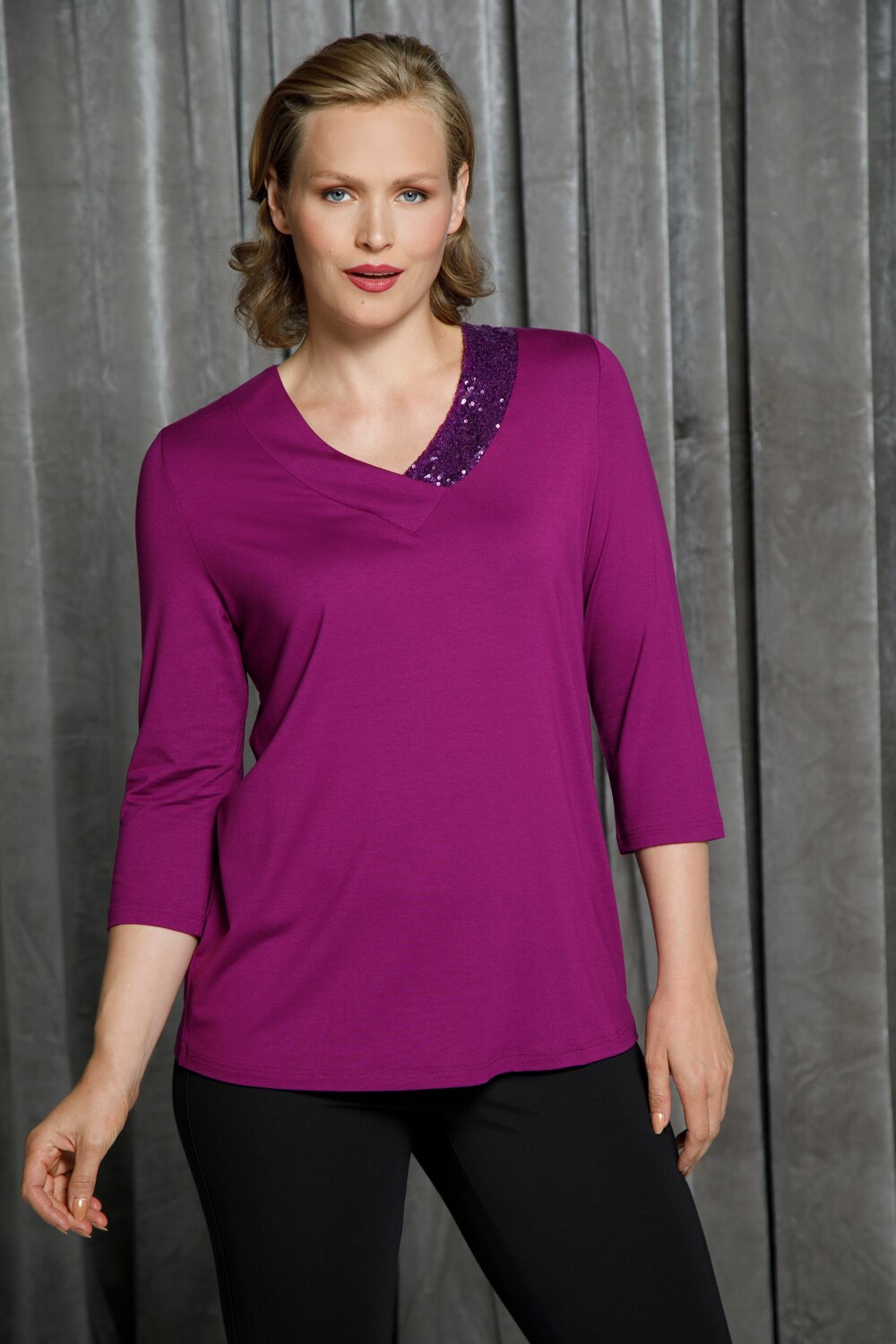 Grote Maten shirt, Dames, paars, Maat: 46/48, Polyester/Viscose, Ulla Popken Grote Maten shirt, Dames, paars, Maat: 46/48, Polyester/Viscose, Ulla Popken