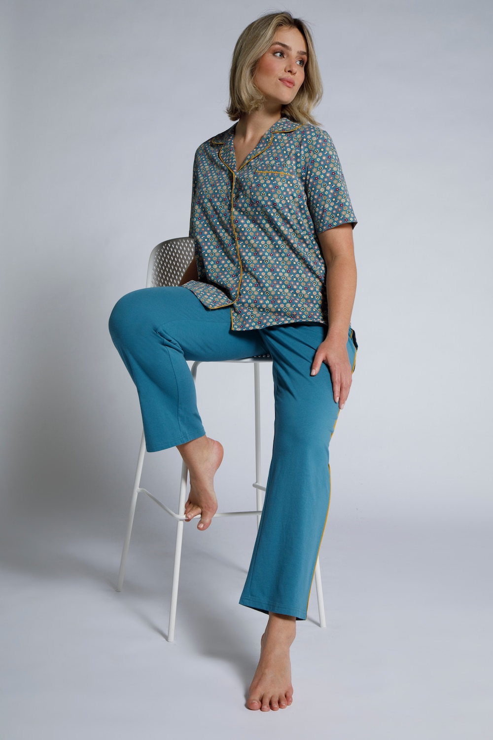 Grote Maten pyjama, Dames, turquoise, Maat: 42/44, Katoen, Ulla Popken Grote Maten pyjama, Dames, turquoise, Maat: 42/44, Katoen, Ulla Popken