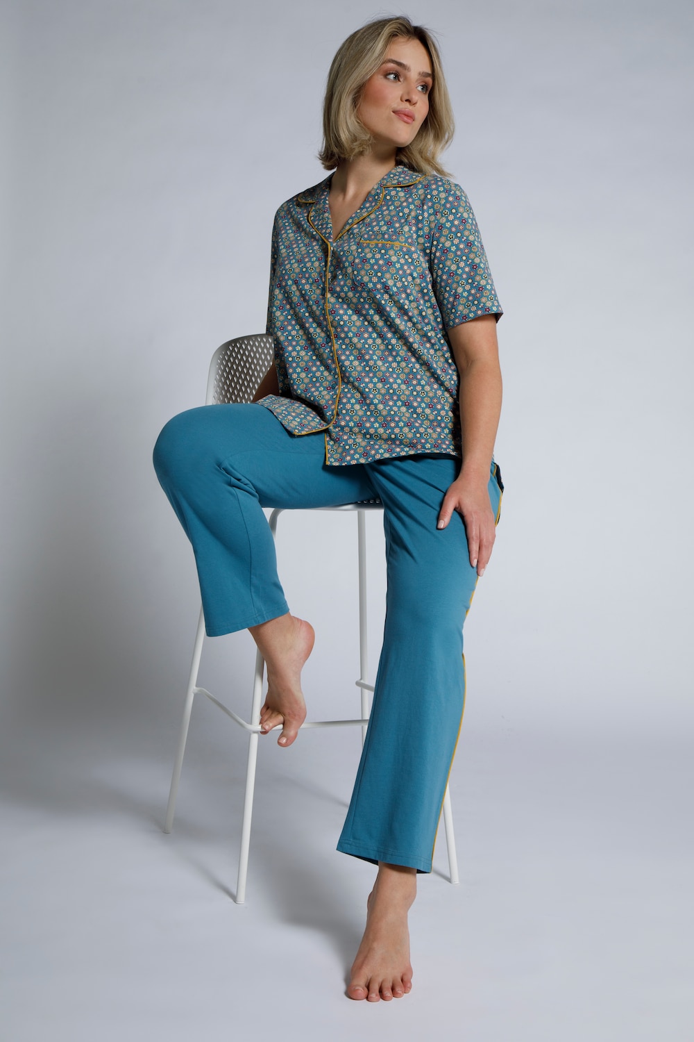 Grote Maten pyjama, Dames, turquoise, Maat: 42/44, Katoen, Ulla Popken