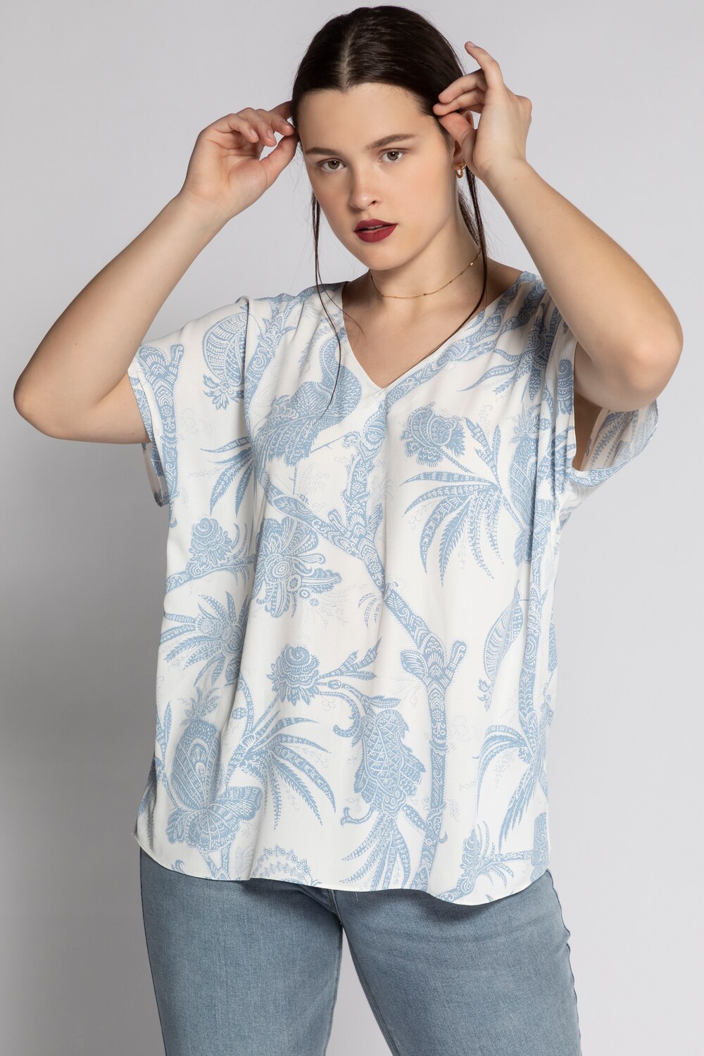 Grote Maten blouseshirt, Dames, grijs, Maat: 50/52, Polyester, Studio Untold Grote Maten blouseshirt, Dames, grijs, Maat: 50/52, Polyester, Studio Untold