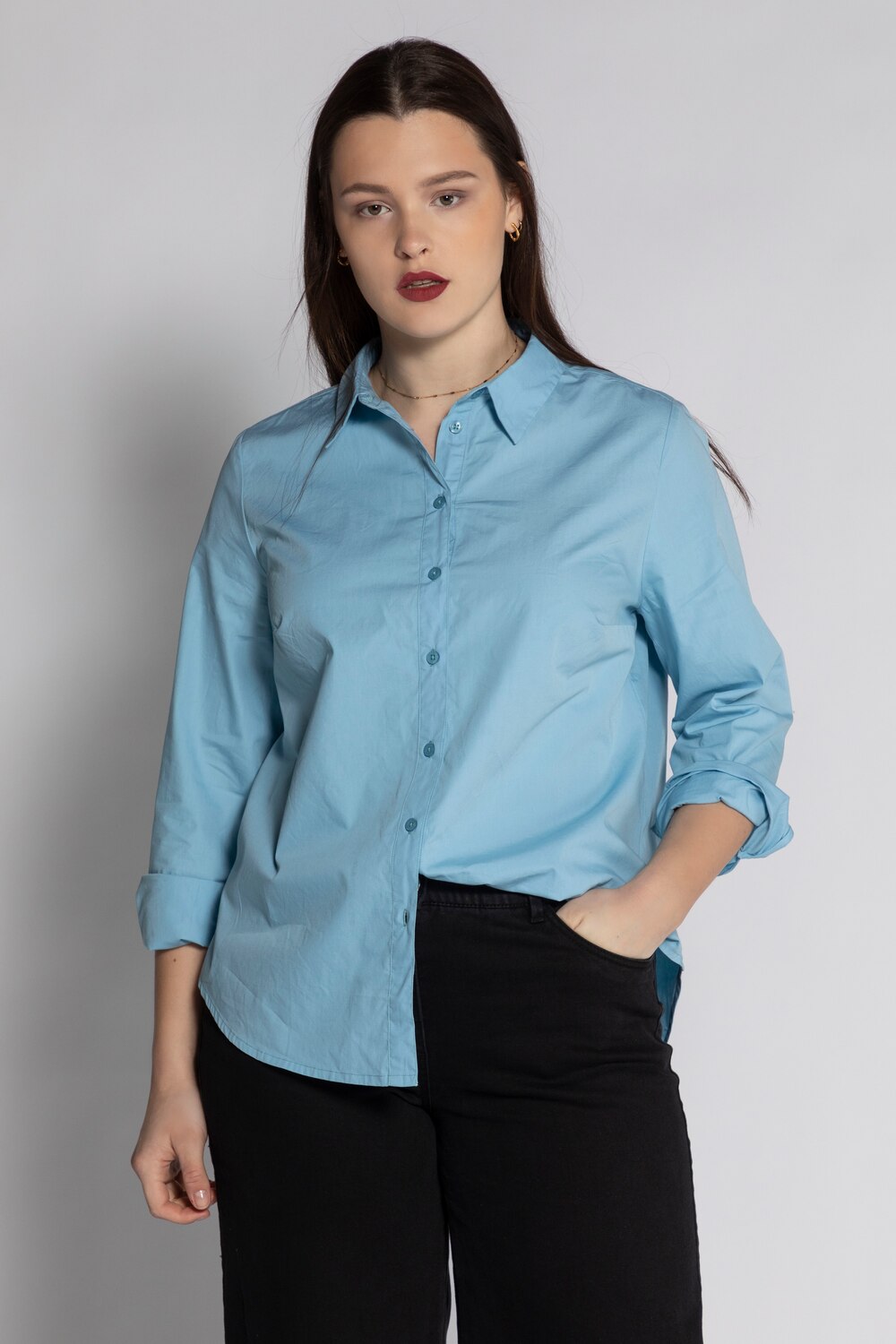 Grote Maten overhemdblouse, Dames, blauw, Maat: 50/52, Katoen, Studio Untold