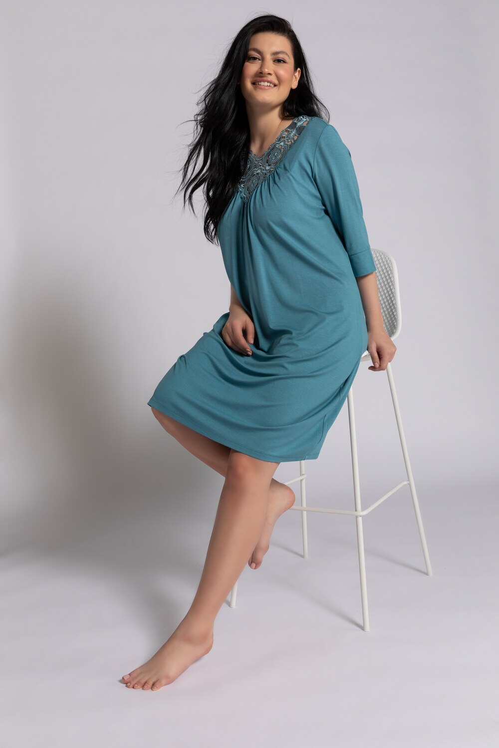 Grote Maten nachthemd, Dames, turquoise, Maat: 46/48, Viscose, Ulla Popken Grote Maten nachthemd, Dames, turquoise, Maat: 46/48, Viscose, Ulla Popken