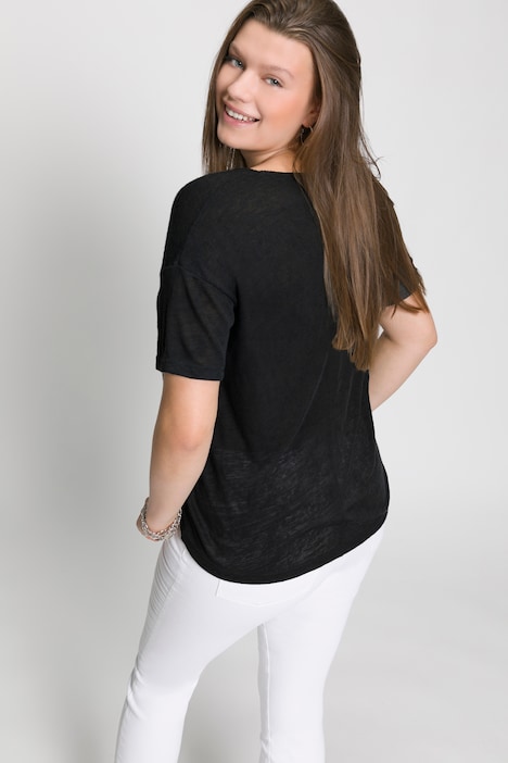 Maglia oversize con scollo a V e mezze maniche in jersey fiammato