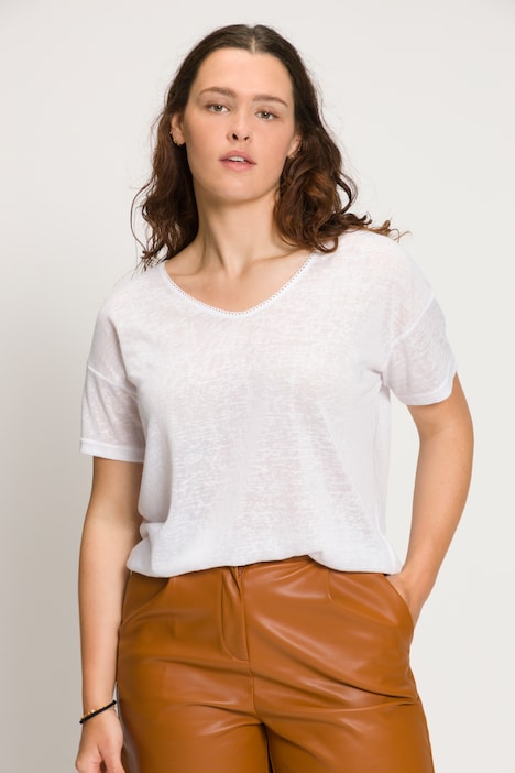 Shirt, oversized, V-Ausschnitt, Halbarm, Flammjersey