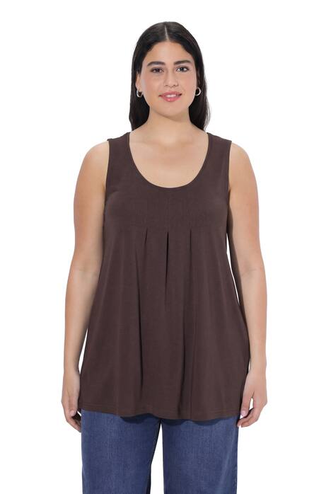 Top, ozdobné sklady, A střih, kulatý výstřih, bez rukávů, modal