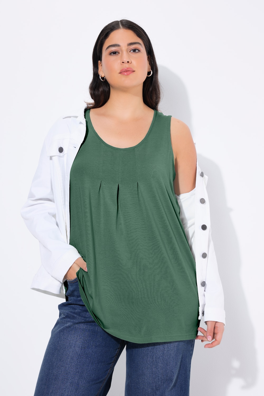 Top, Zierfalten, A-Linie, Rundhals, ärmellos, Modal