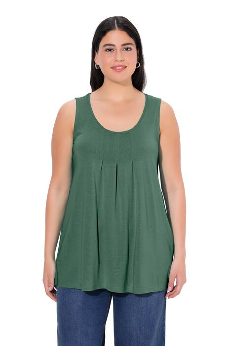 Top, ozdobné sklady, A střih, kulatý výstřih, bez rukávů, modal