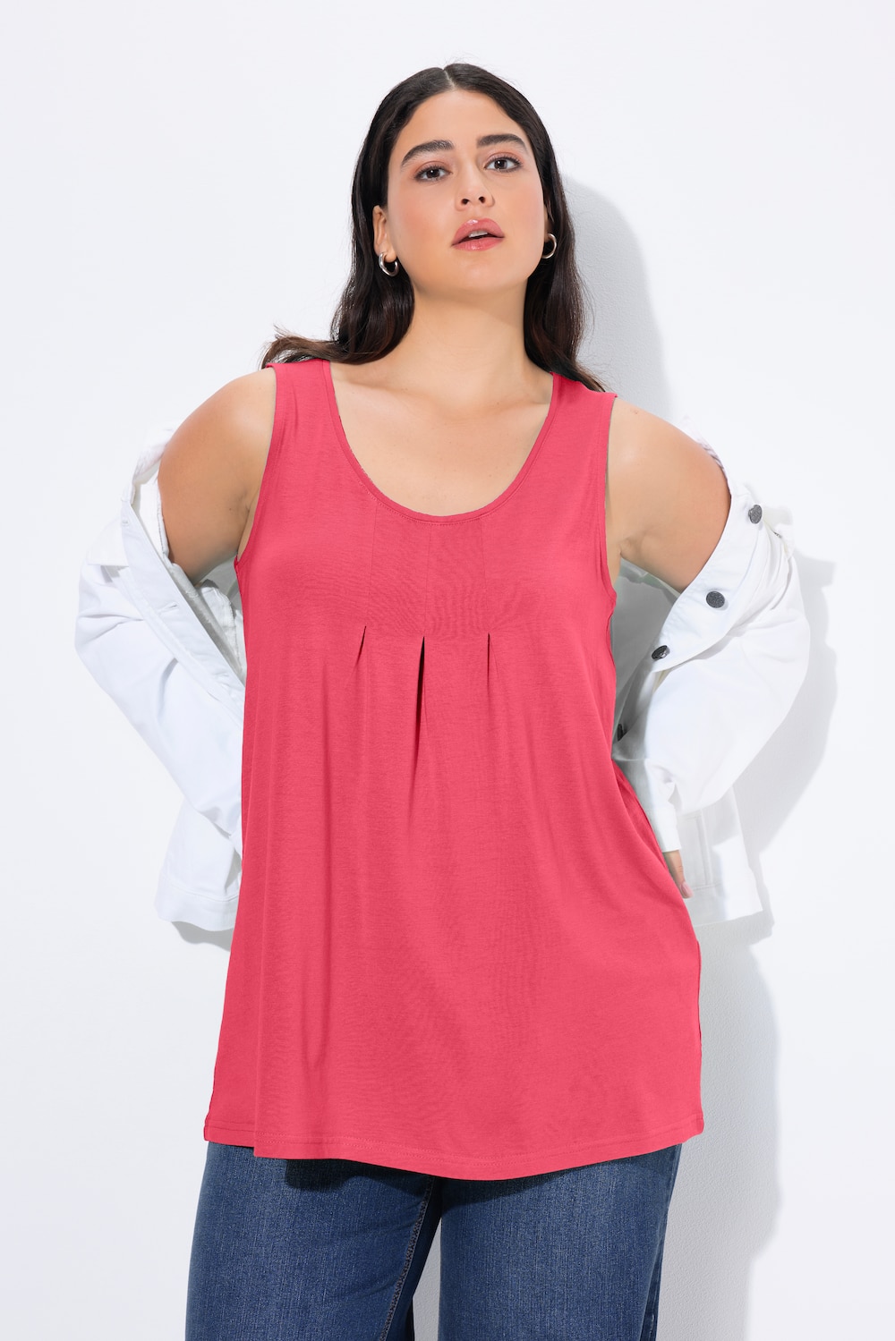 Top, decoratieve plooitjes, A-lijn, ronde hals, mouwloos, modal