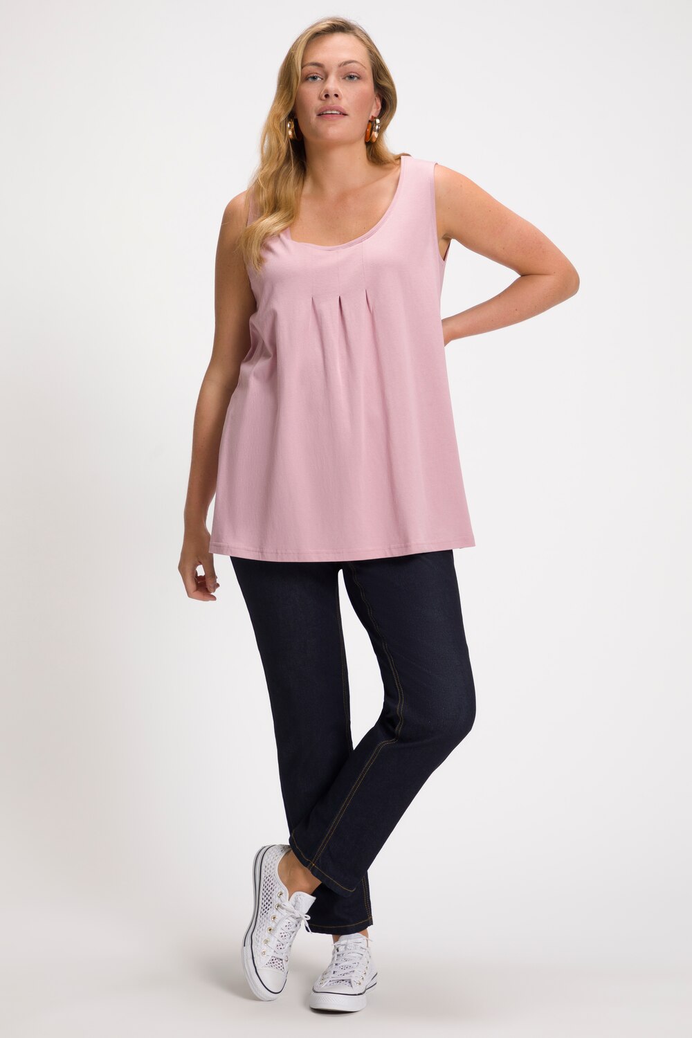 Plus Size Essential Pleat Front A-line Fit Knit Tank, Woman, pink, size: 20/22, synthetic fibers/cotton, Ulla Popken
