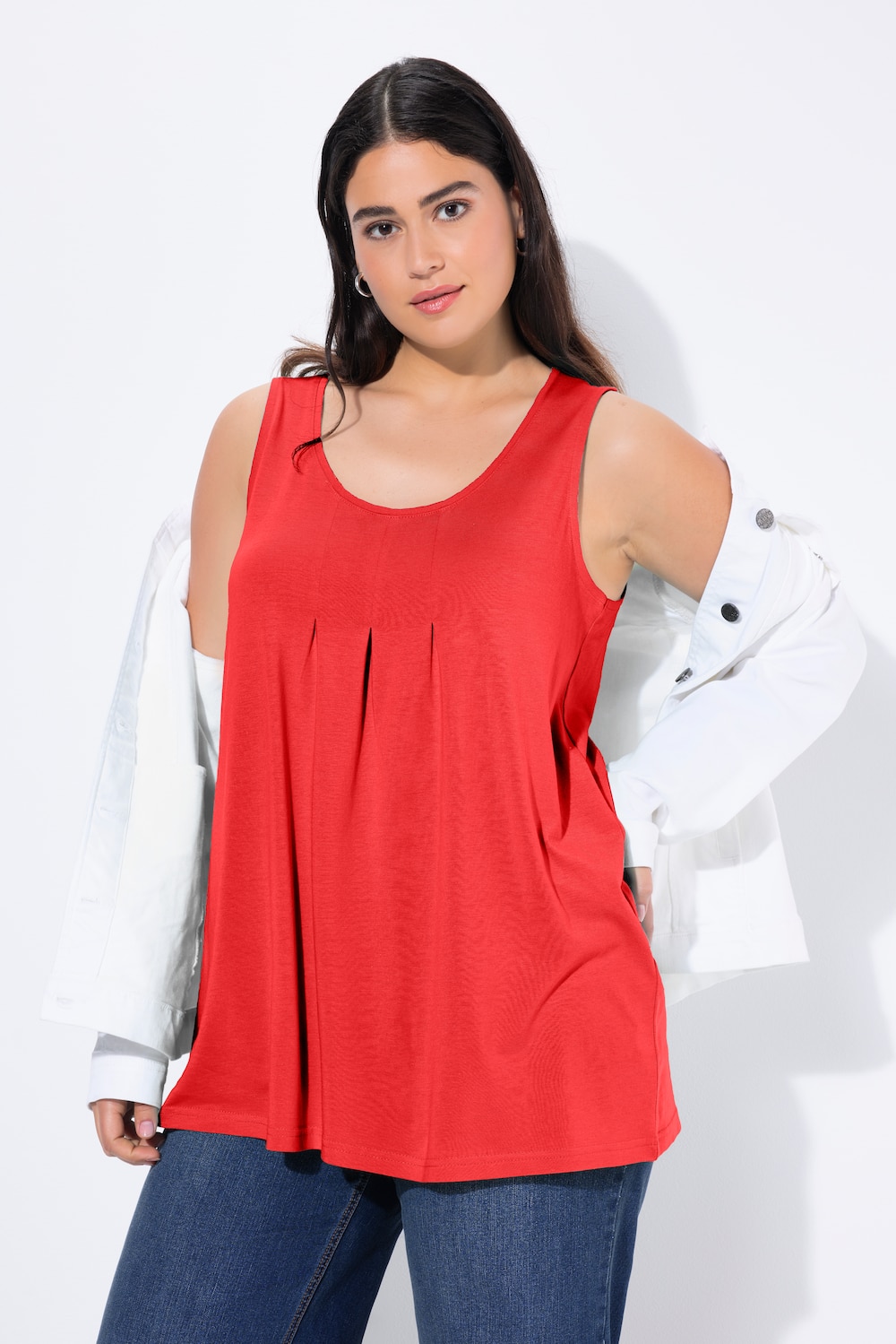 Top, Zierfalten, A-Linie, Rundhals, ärmellos, Modal