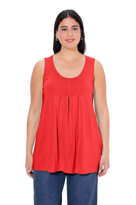 Top, ozdobné sklady, A střih, kulatý výstřih, bez rukávů, modal