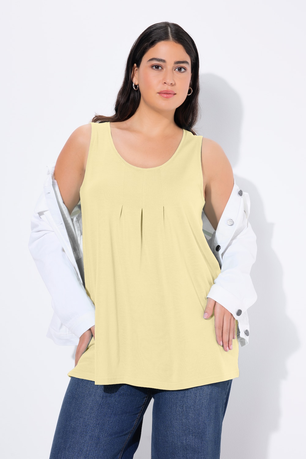 Top, Zierfalten, A-Linie, Rundhals, ärmellos, Modal