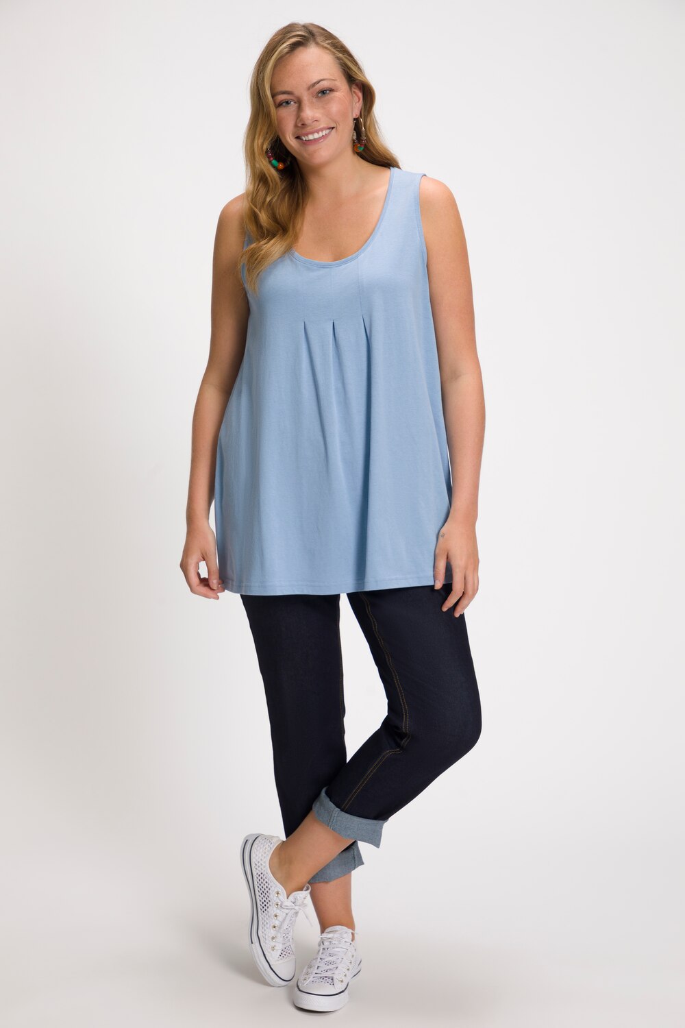 Plus Size Essential Pleat Front A-line Fit Knit Tank, Woman, blue, size: 28/30, synthetic fibers/cotton, Ulla Popken