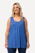 Bluzka, ozdobne plisy, trapezowy krój, okrągły dekolt, bez rękawów, modal