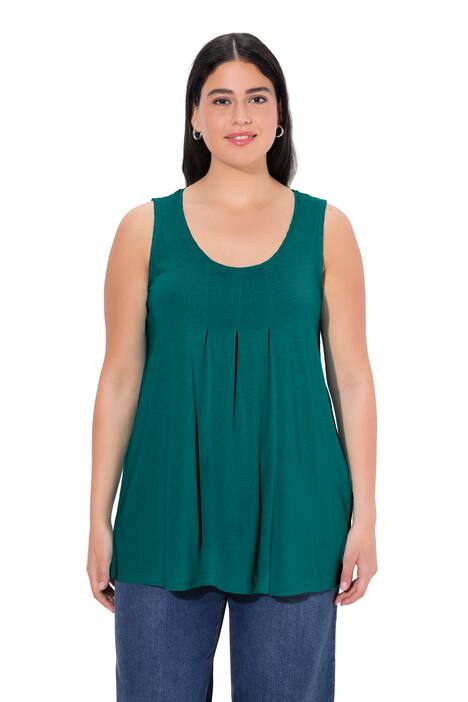 Top, ozdobné sklady, A střih, kulatý výstřih, bez rukávů, modal