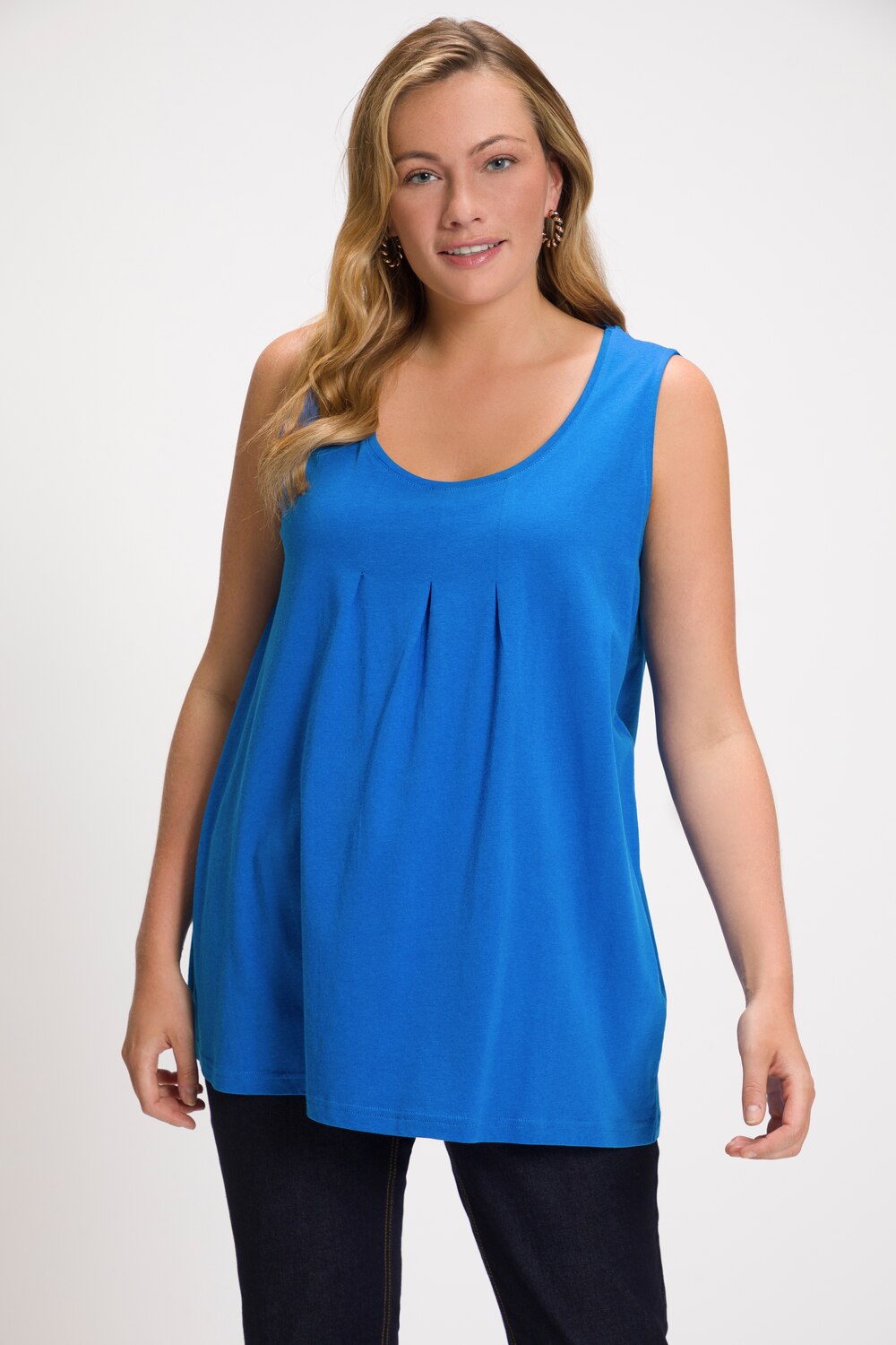 Plus Size Essential Pleat Front A-line Fit Knit Tank, Woman, blue, size: 32/34, synthetic fibers/cotton, Ulla Popken