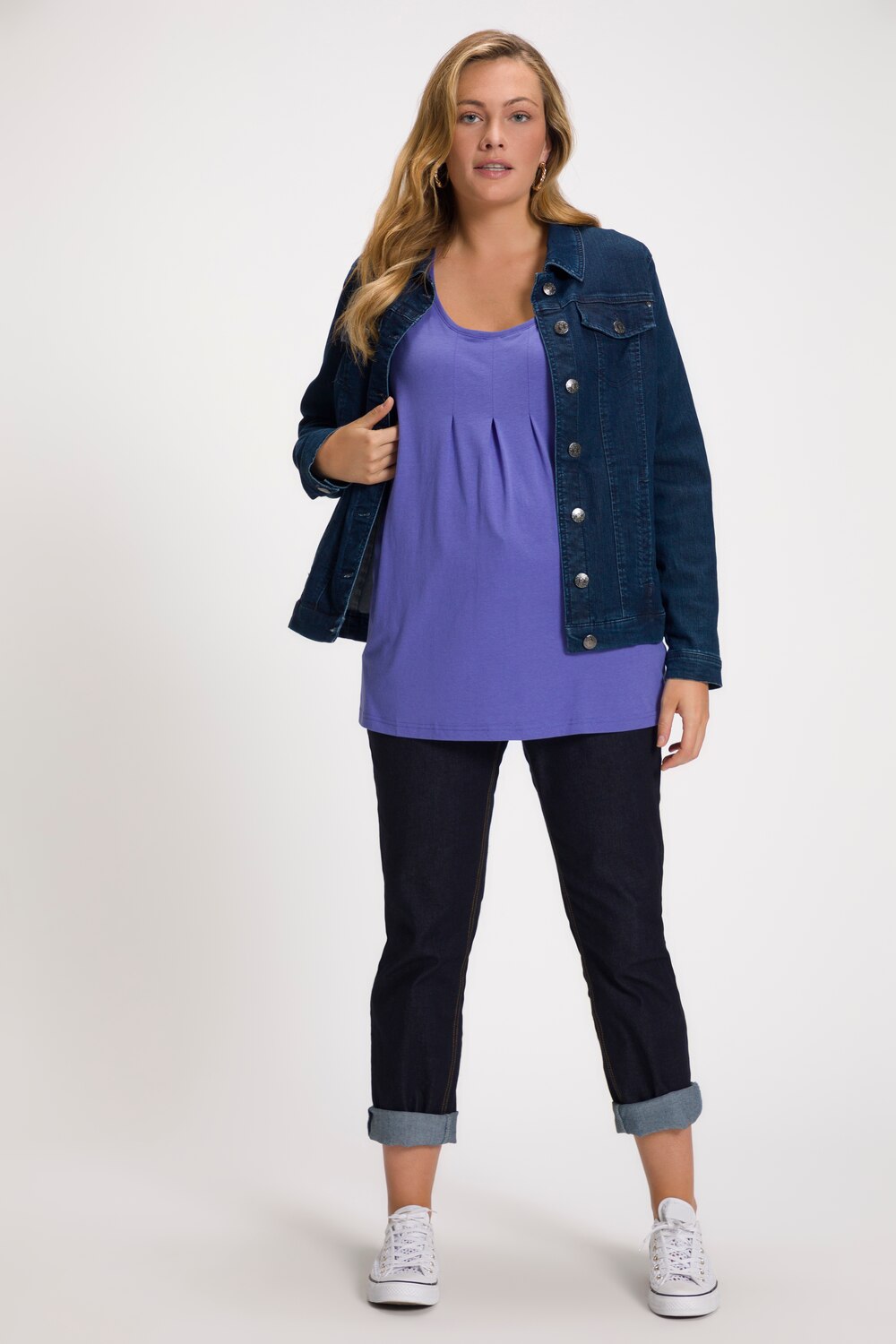 Plus Size Essential Pleat Front A-line Fit Knit Tank, Woman, purple, size: 16/18, synthetic fibers/cotton, Ulla Popken