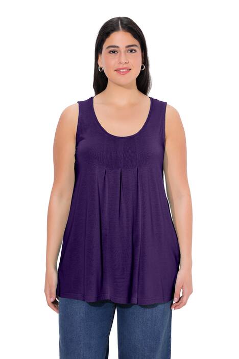 Top, ozdobné sklady, A střih, kulatý výstřih, bez rukávů, modal