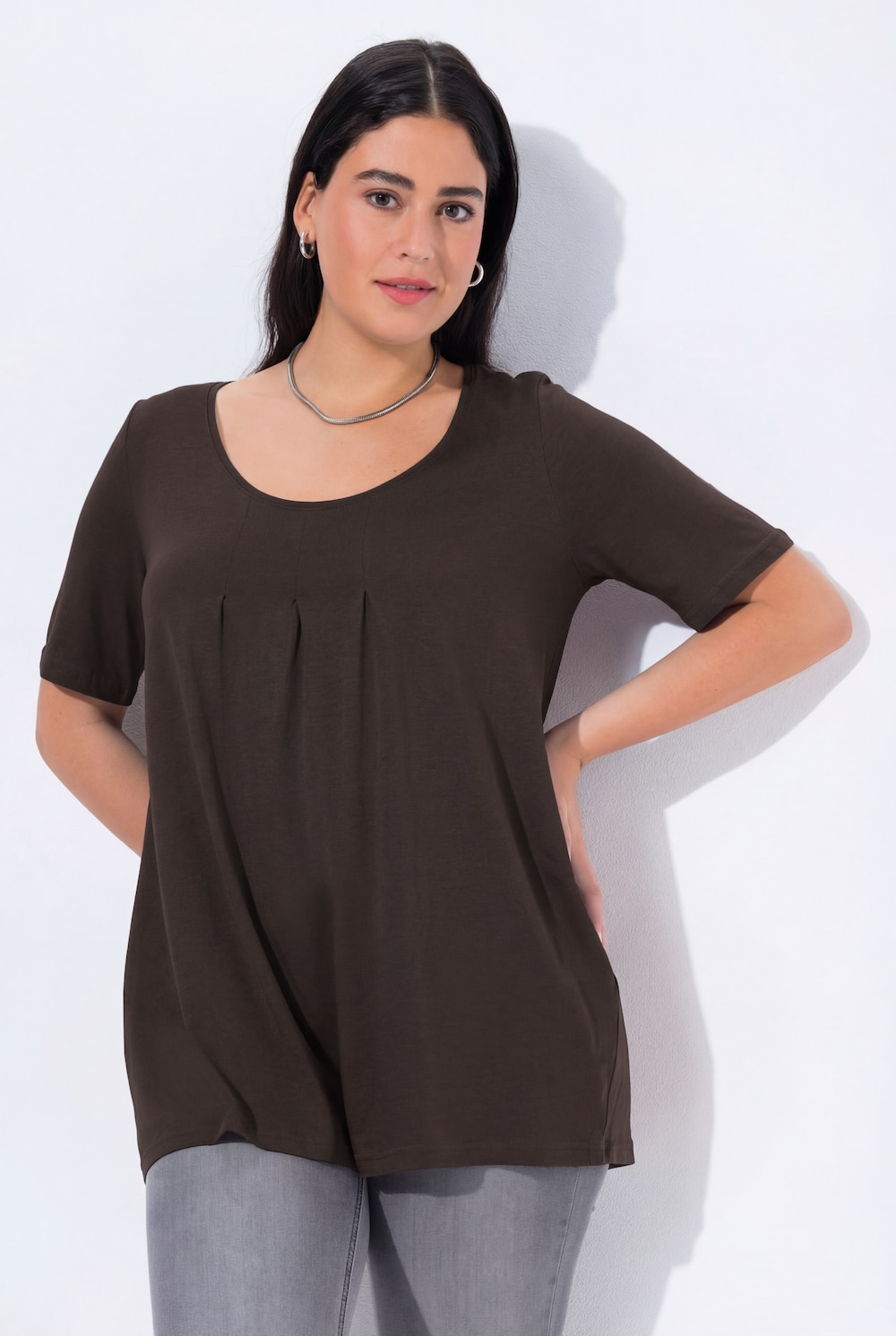 T-Shirt, Zierfalten, A-Linie, Rundhals, Halbarm, Modal