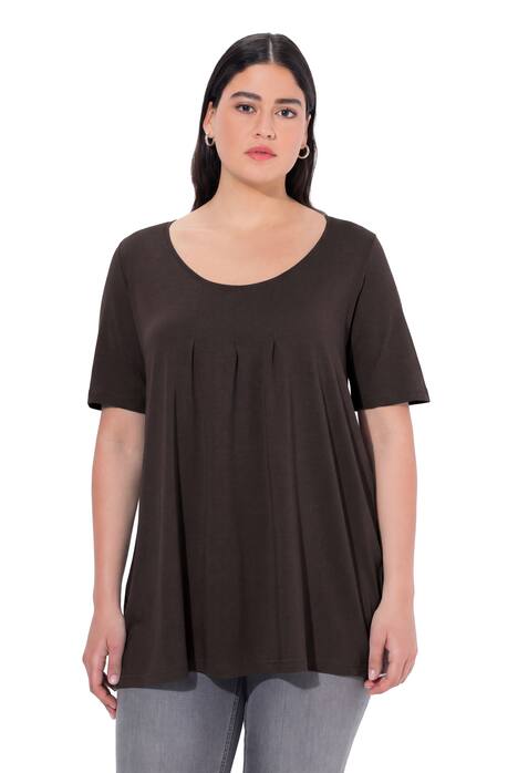 Tričko, ozdobné sklady, A střih, kulatý výstřih, krátké rukávy, modal