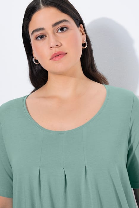 T-Shirt, Zierfalten, A-Linie, Rundhals, Halbarm, Modal