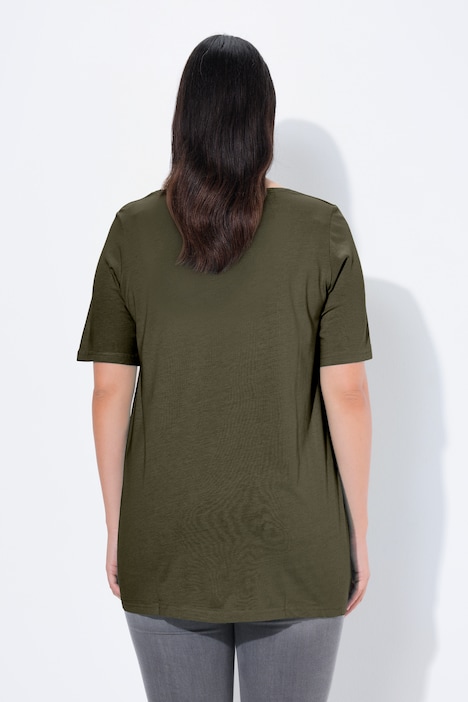 Camicia Lunga Ulla Popken Donna - Modello A-Line Con Pieghe, Girocollo, Manica Corta, Verde, Taglia 48/50