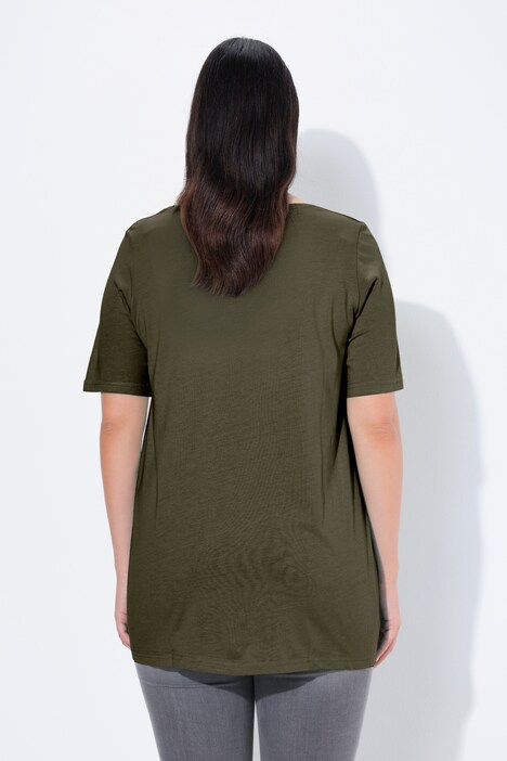 Camicia Lunga Ulla Popken Donna - Modello A-Line Con Pieghe, Girocollo, Manica Corta, Verde, Taglia 48/50