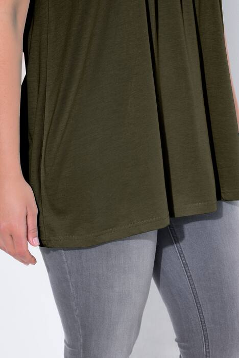 T-shirt, plisseringer, A-form, rund hals, korte ærmer, modal