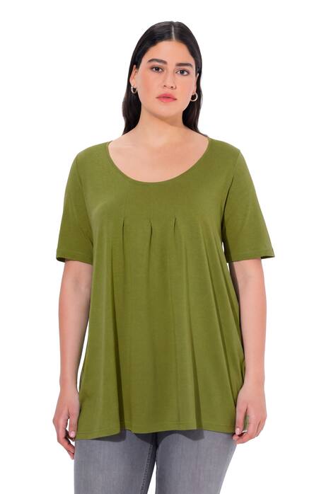 Tričko, ozdobné sklady, A střih, kulatý výstřih, krátké rukávy, modal