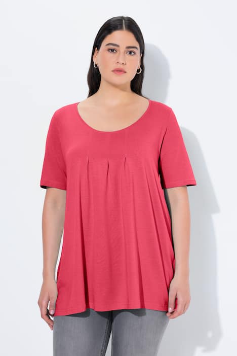 T-shirt, decoratieve plooitjes, A-lijn, ronde hals, korte mouwen, modal