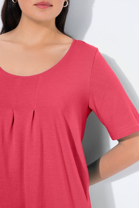 T-shirt, decoratieve plooitjes, A-lijn, ronde hals, korte mouwen, modal