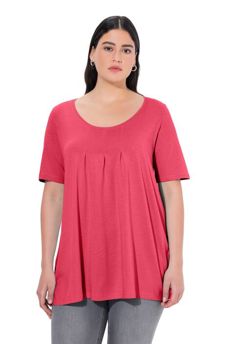 Tričko, ozdobné sklady, A střih, kulatý výstřih, krátké rukávy, modal