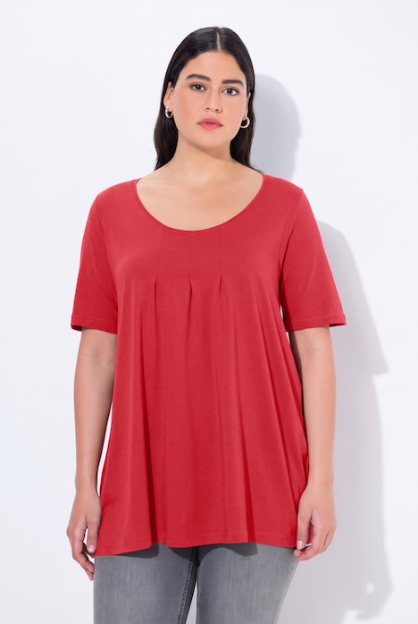 T-Shirt, Zierfalten, A-Linie, Rundhals, Halbarm, Modal