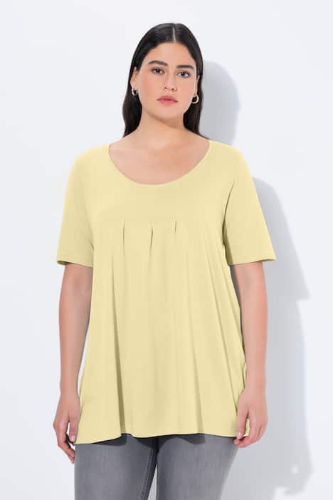 T-shirt, decoratieve plooitjes, A-lijn, ronde hals, korte mouwen, modal