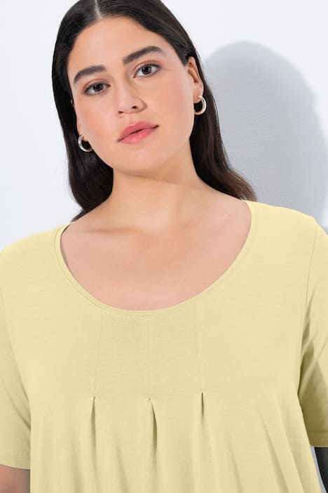 T-shirt, decoratieve plooitjes, A-lijn, ronde hals, korte mouwen, modal