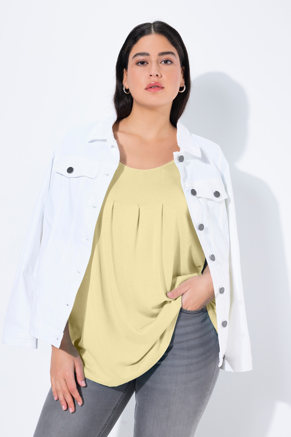 T-shirt, decoratieve plooitjes, A-lijn, ronde hals, korte mouwen, modal